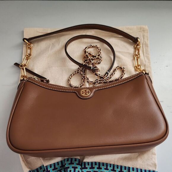 New! Tory Burch Studio Leather Shoulder Bag Crossbody in Moose - Picture 4 of 14